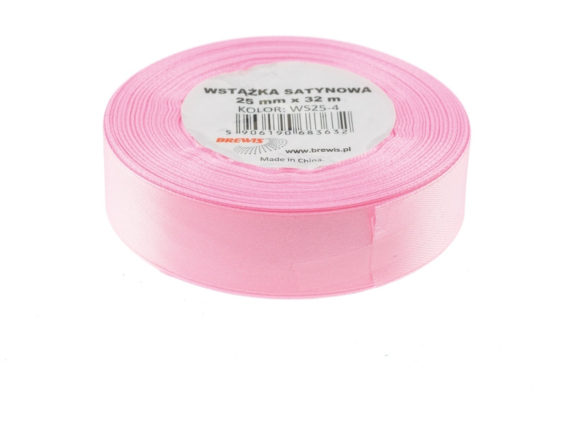 Wstążka satynowa 25mmx32m pudrowy róż Brewis